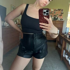 LBLC the label Revolve Black High Waisted Faux Leather Women Shorts